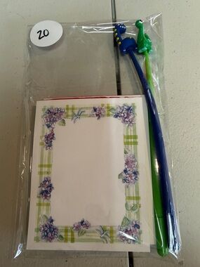 Blue & Green Dino Gel Pens with Floral Notepad - Unbranded